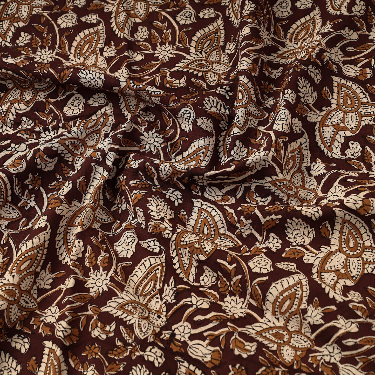 Brown Bagru Block Print Natural Dyed Cotton Fabric