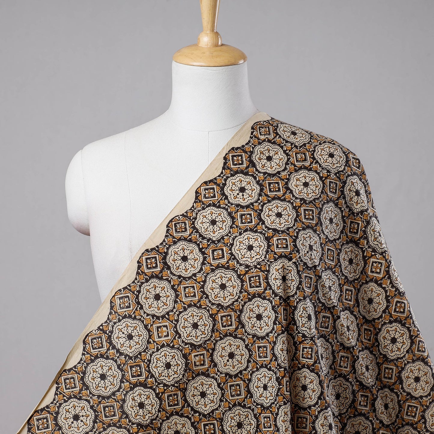 Brown Bagru Block Print Natural Dyed Cotton Fabric 