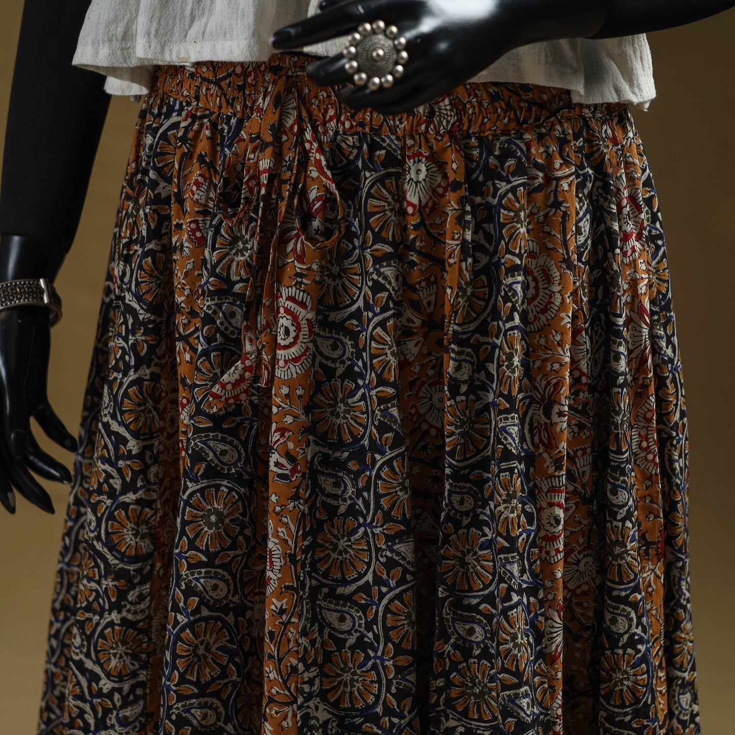 Bagru patchwork 24 kali cotton long skirt 34 - handcrafted