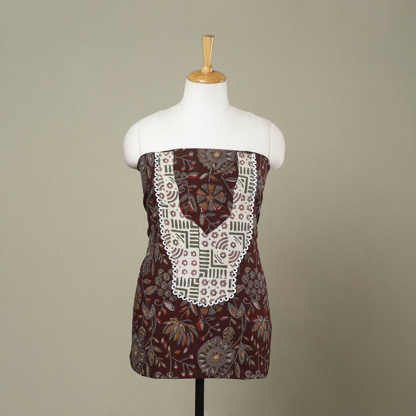 Brown - bagru patchwork cotton unstitched kurta material