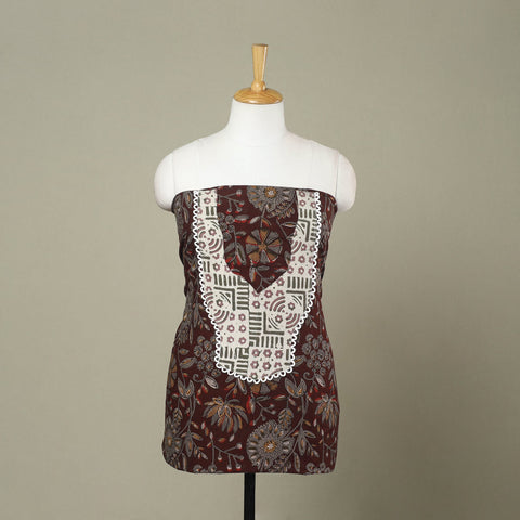 Brown - bagru patchwork cotton unstitched kurta material