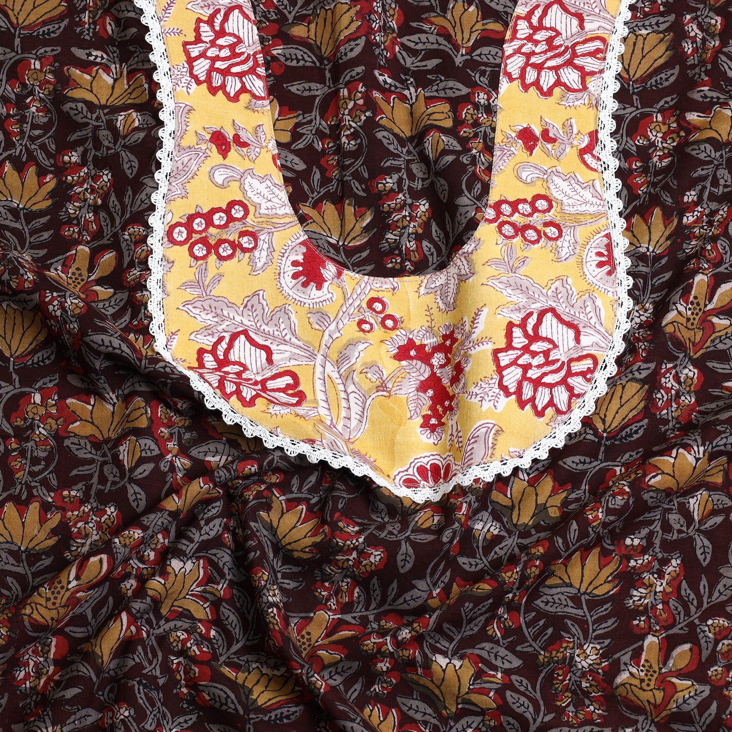 Brown - bagru patchwork cotton unstitched kurta material