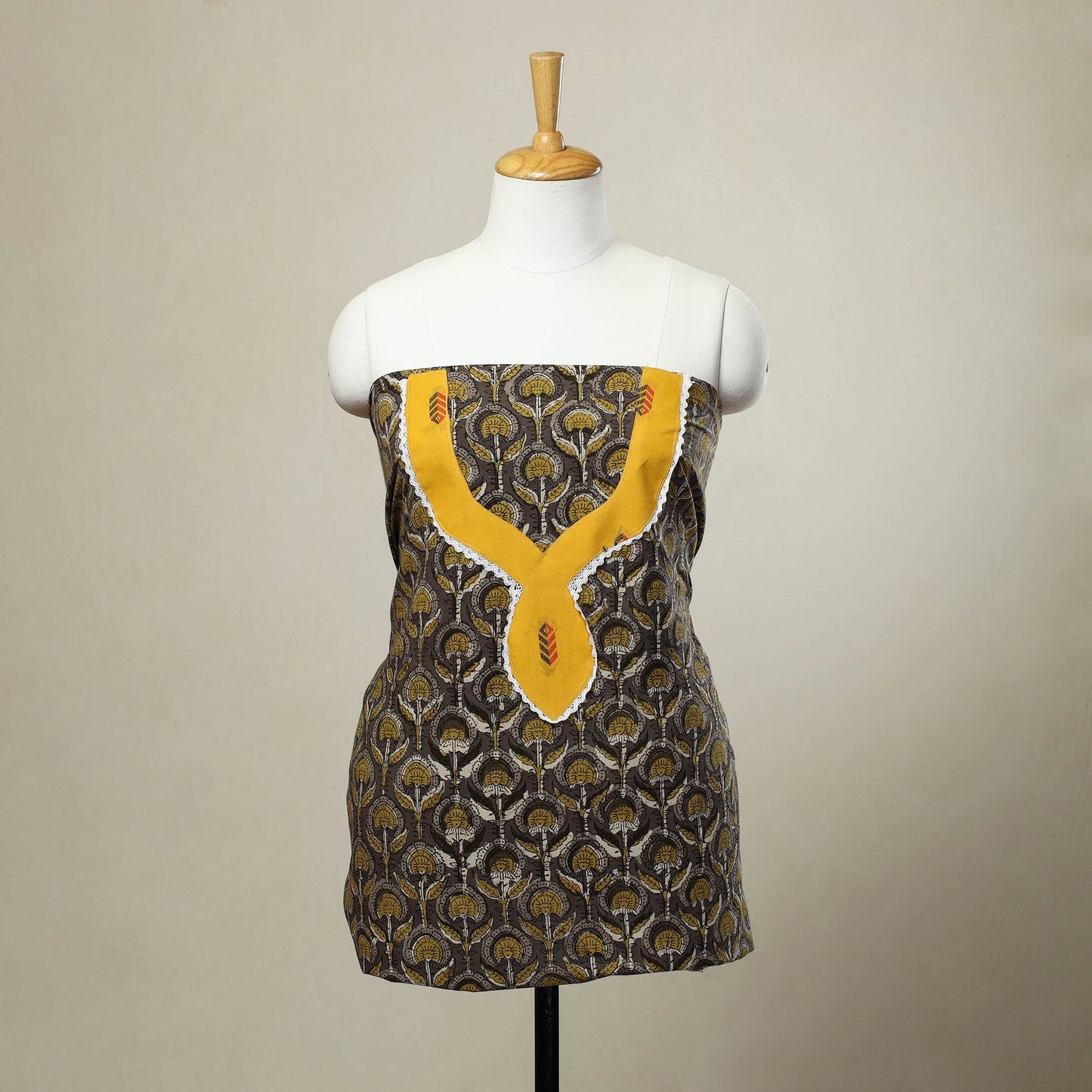 Buy Brown Bagru Print Patchwork Cotton Kurta Material