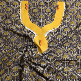 Buy Brown Bagru Print Patchwork Cotton Kurta Material