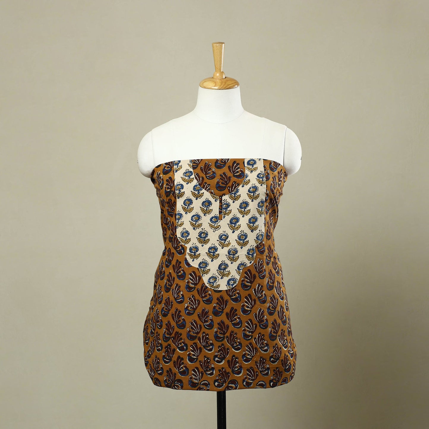 Buy Brown Bagru Print Patchwork Cotton Kurta Material