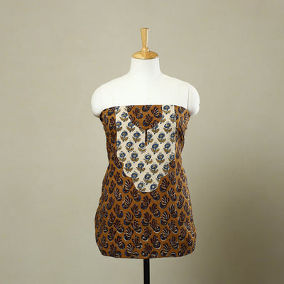 Buy Brown Bagru Print Patchwork Cotton Kurta Material