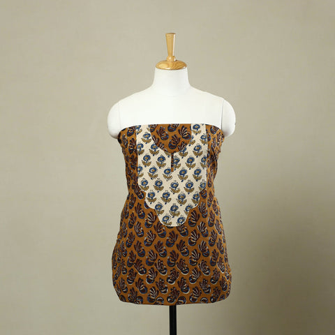 Buy Brown Bagru Print Patchwork Cotton Kurta Material