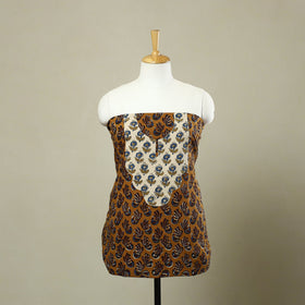 Buy Brown Bagru Print Patchwork Cotton Kurta Material