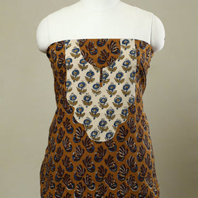 Buy Brown Bagru Print Patchwork Cotton Kurta Material