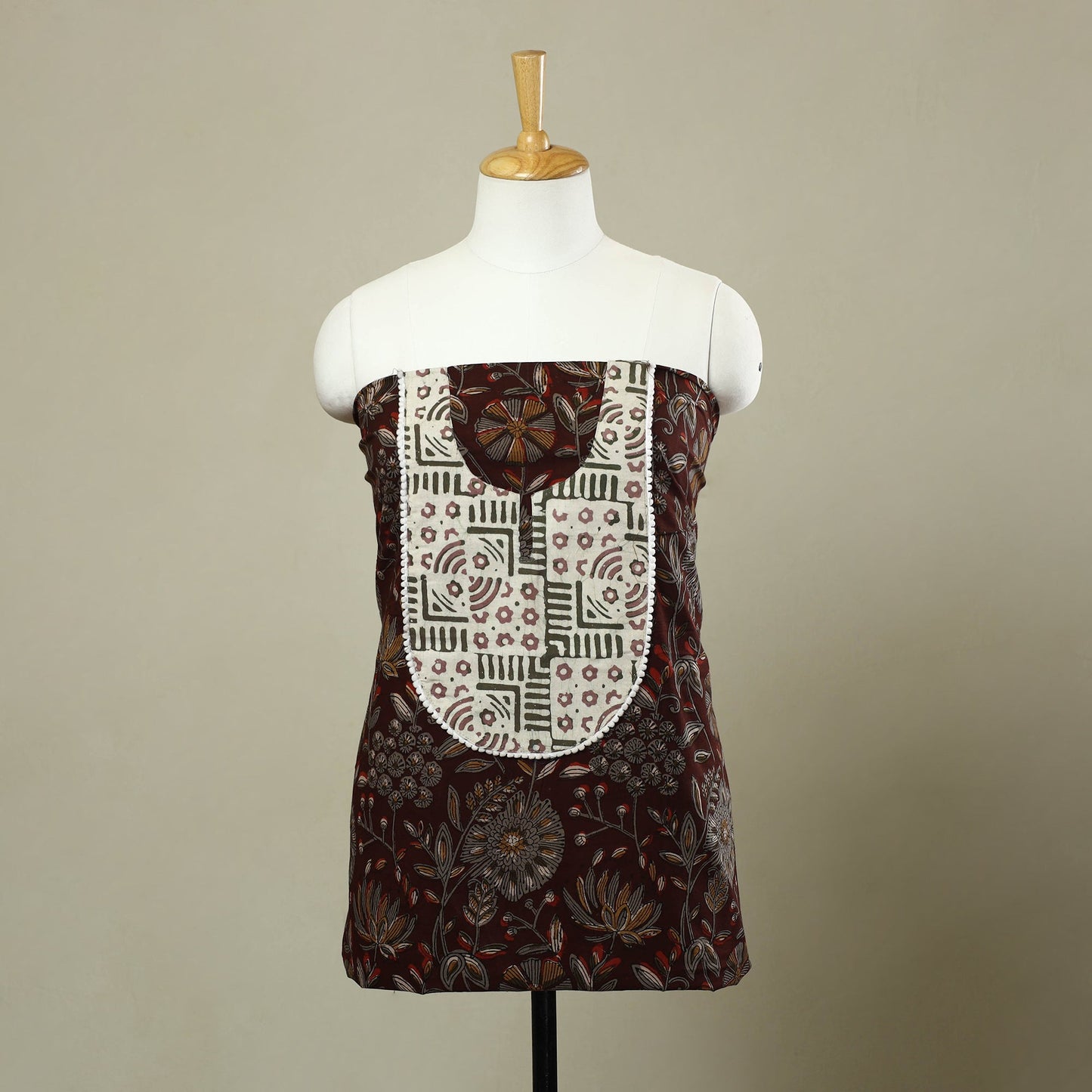 Buy Brown Bagru Print Patchwork Cotton Kurta Material