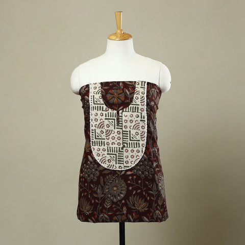 Buy Brown Bagru Print Patchwork Cotton Kurta Material