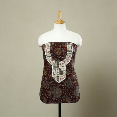 Buy Brown Bagru Print Patchwork Cotton Kurta Material