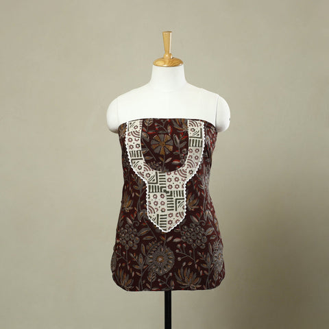 Buy Brown Bagru Print Patchwork Cotton Kurta Material