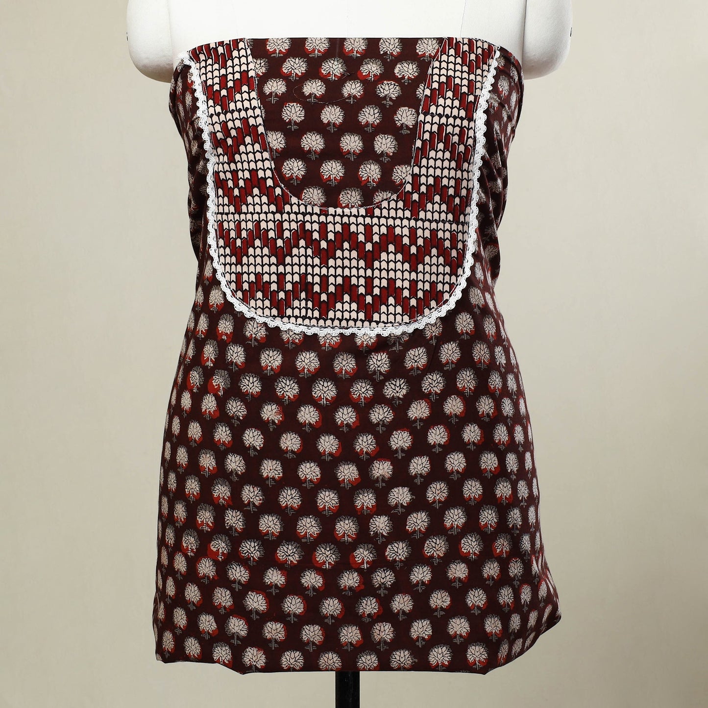 Buy Brown Bagru Print Patchwork Cotton Kurta Material