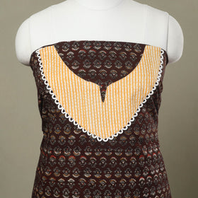 Buy Brown Bagru Print Patchwork Cotton Kurta Material