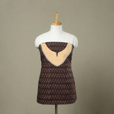 Buy Brown Bagru Print Patchwork Cotton Kurta Material