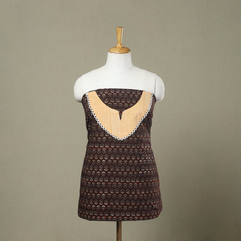 Buy Brown Bagru Print Patchwork Cotton Kurta Material