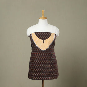 Buy Brown Bagru Print Patchwork Cotton Kurta Material