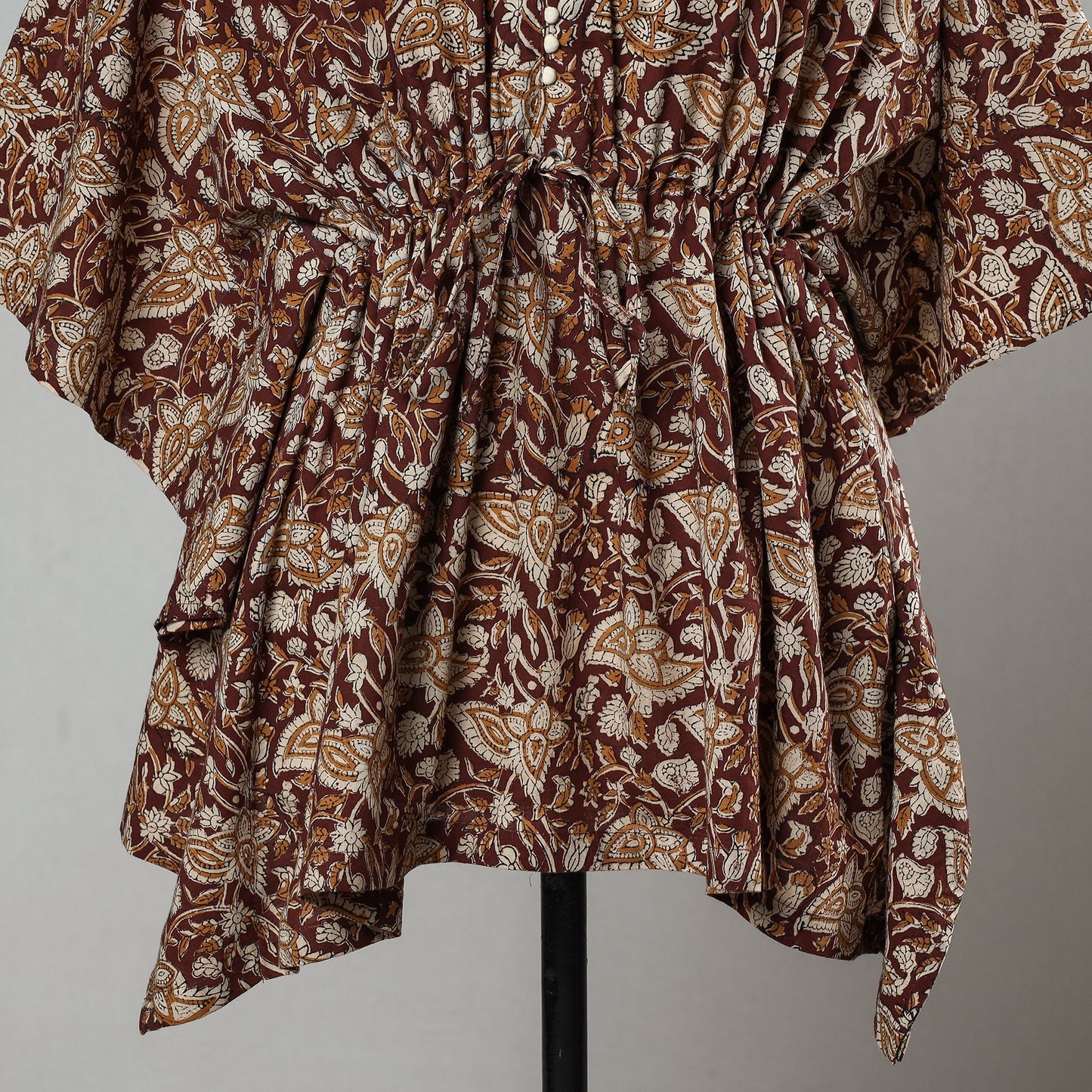  Bagru Block Printed Cotton Kaftan with Tie-Up Waist (Short) 