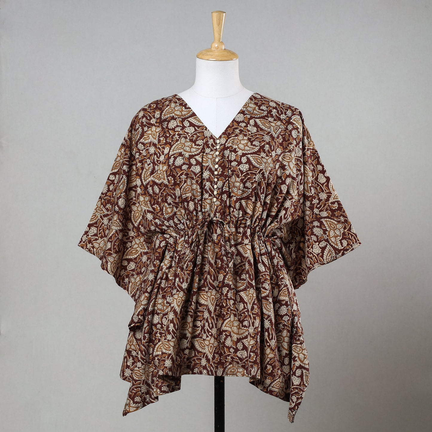  Bagru Block Printed Cotton Kaftan with Tie-Up Waist (Short) 