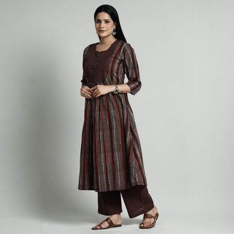 Brown - Bagru Block Printed Cotton Kurta with Palazzo Set