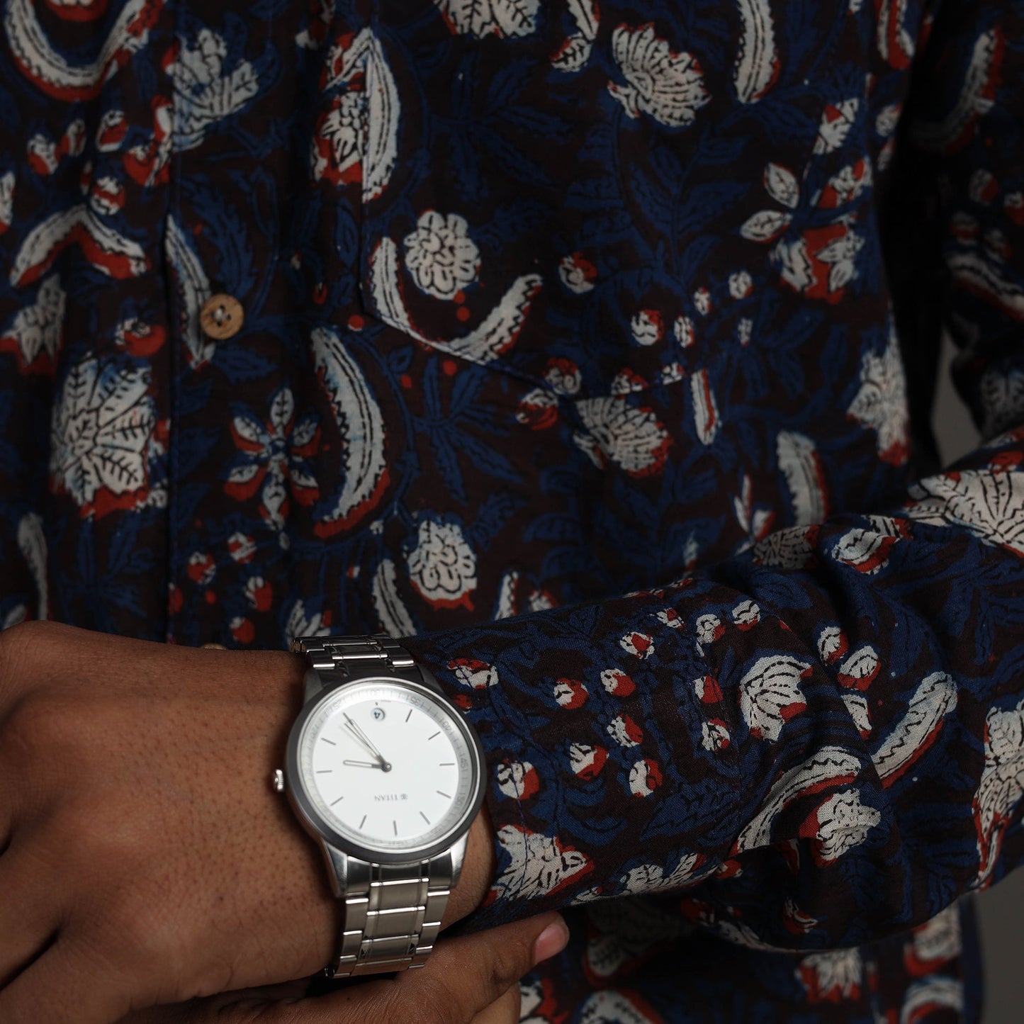  Brown Bagru Block Printed Cotton Men Full Sleeve Shirt