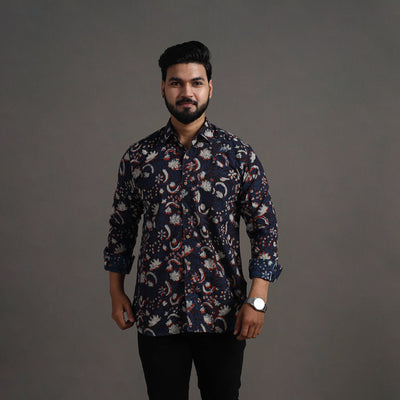  Brown Bagru Block Printed Cotton Men Full Sleeve Shirt
