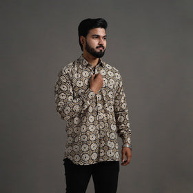  Brown Bagru Block Printed Cotton Men Full Sleeve Shirt
