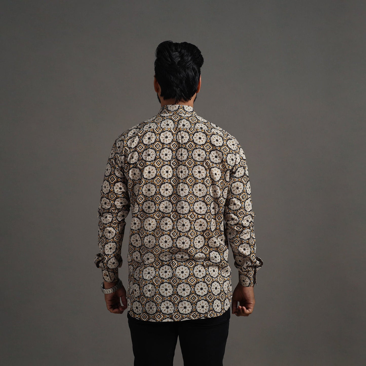  Brown Bagru Block Printed Cotton Men Full Sleeve Shirt