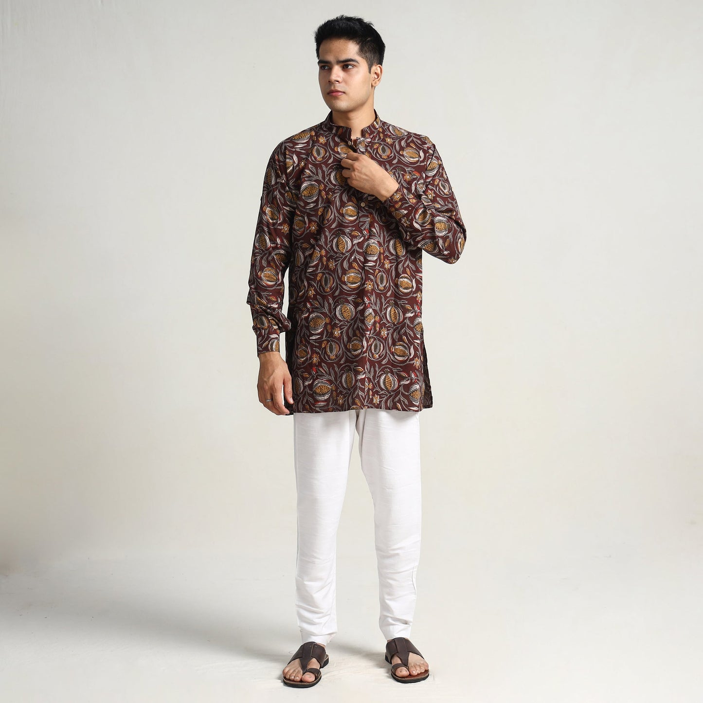  Bagru Block Printed Cotton Men Short Kurta 07 