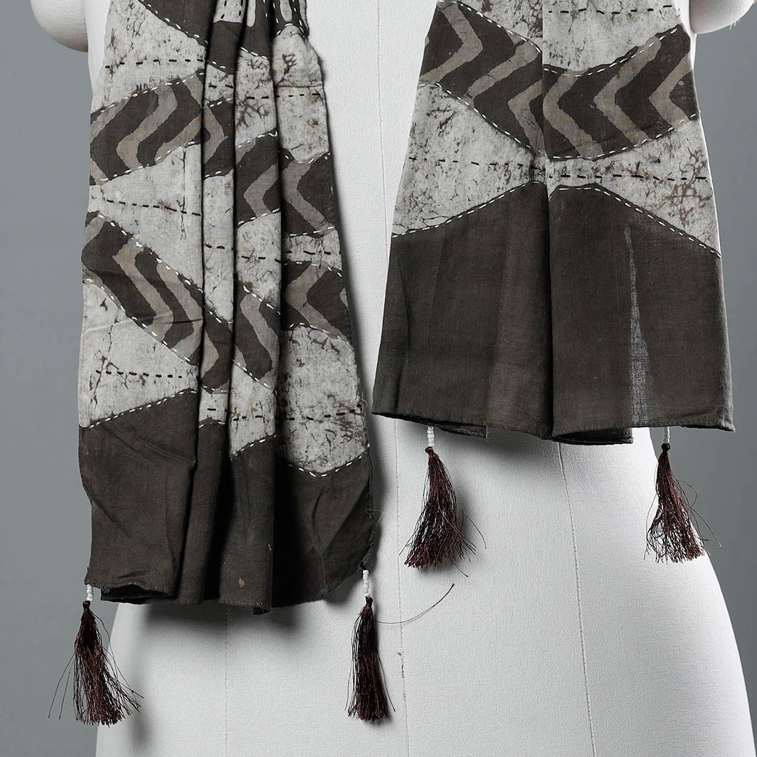 Buy Brown Bagru Block Print Tagai Work Cotton Stole
