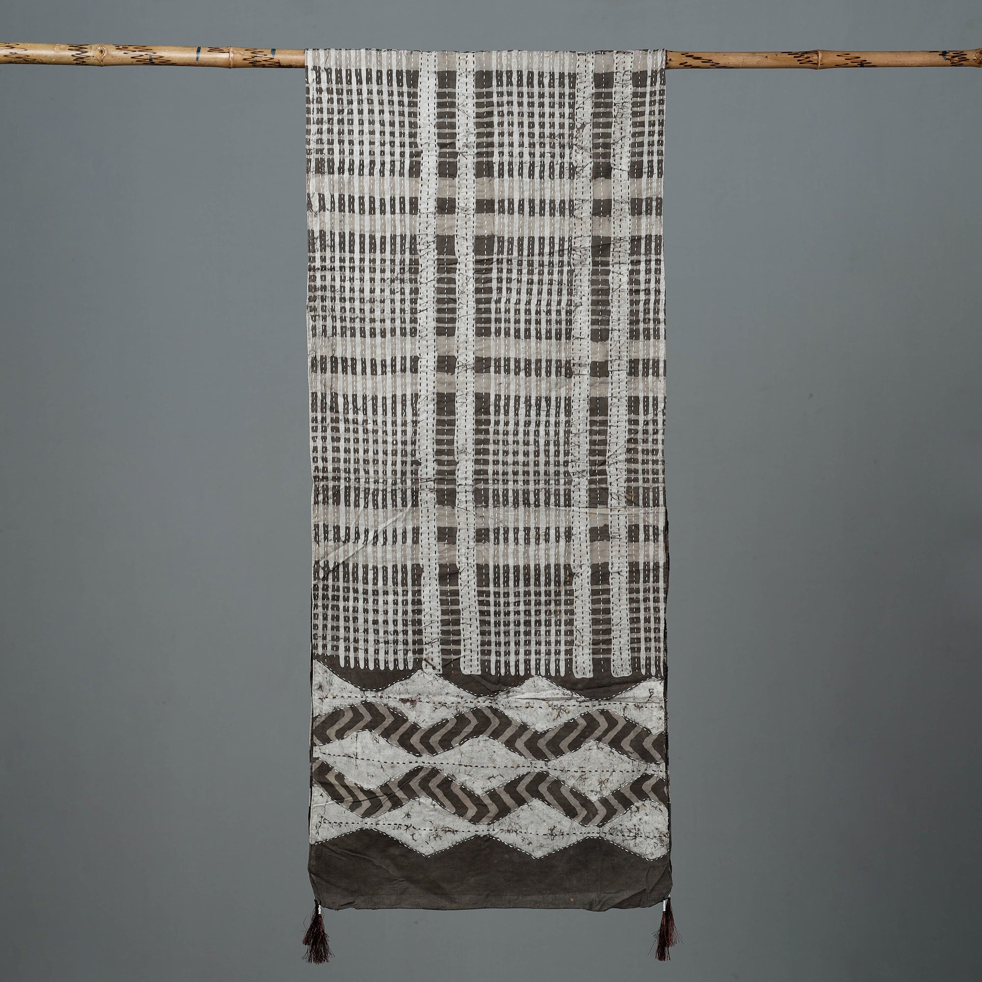 Buy Brown Bagru Block Print Tagai Work Cotton Stole