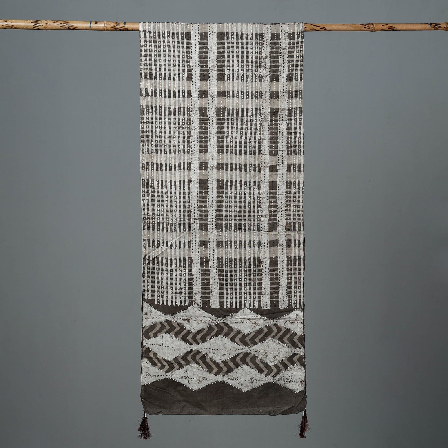 Buy Brown Bagru Block Print Tagai Work Cotton Stole