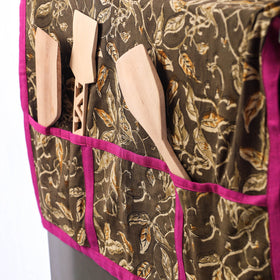 Brown Bagru Block Printing Cotton Fridge Top Cover with Multiple Pockets