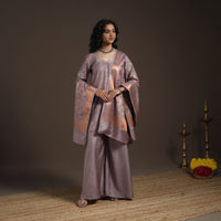 Brown - banarasi with gota work meena weaving silk cotton