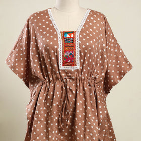 Buy Brown Bandhani Cotton Kaftan with Desert Embroidery