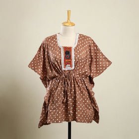 Buy Brown Bandhani Cotton Kaftan with Desert Embroidery
