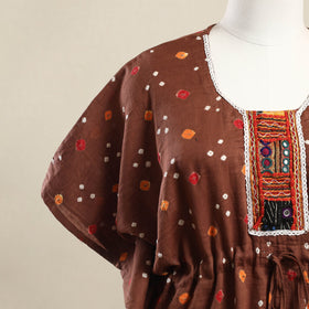 Buy Brown Bandhani Cotton Kaftan with Desert Embroidery