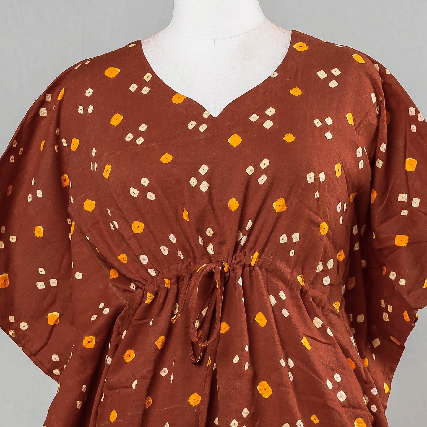  Bandhani Tie-Dye Cotton Kaftan with Tie-Up Waist 