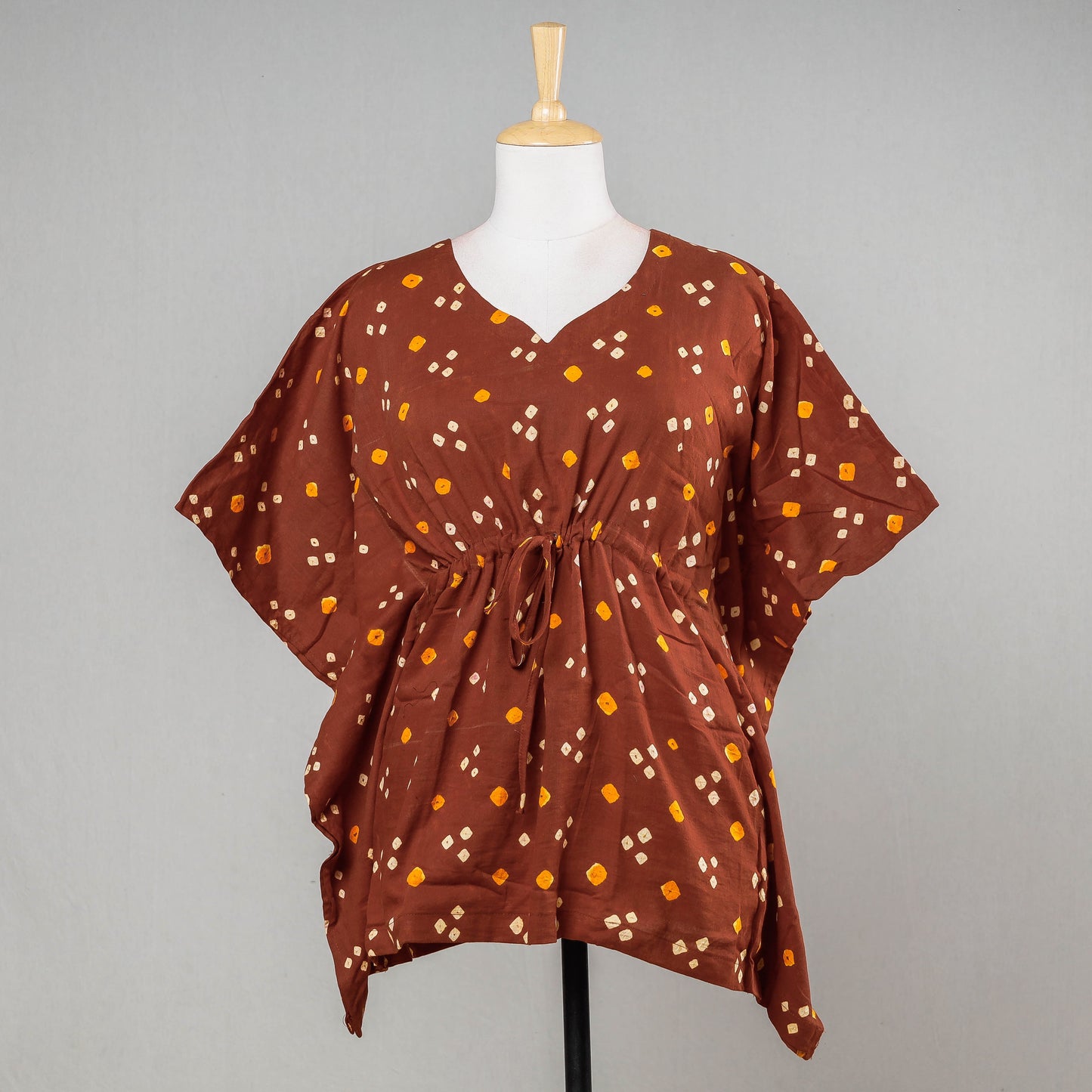  Bandhani Tie-Dye Cotton Kaftan with Tie-Up Waist 