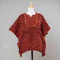 Brown - Bandhani Tie-Dye Cotton Kaftan with Tie-Up Waist (Short)