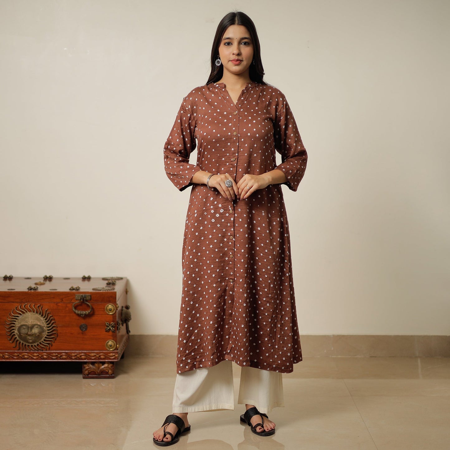 Buy Bandhani Tie-Dye Cotton A-Line Kurta for Women