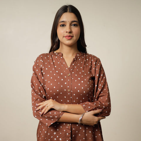Buy Bandhani Tie-Dye Cotton A-Line Kurta for Women