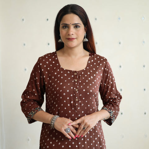 Brown - Bandhani Cotton Dots Kurta