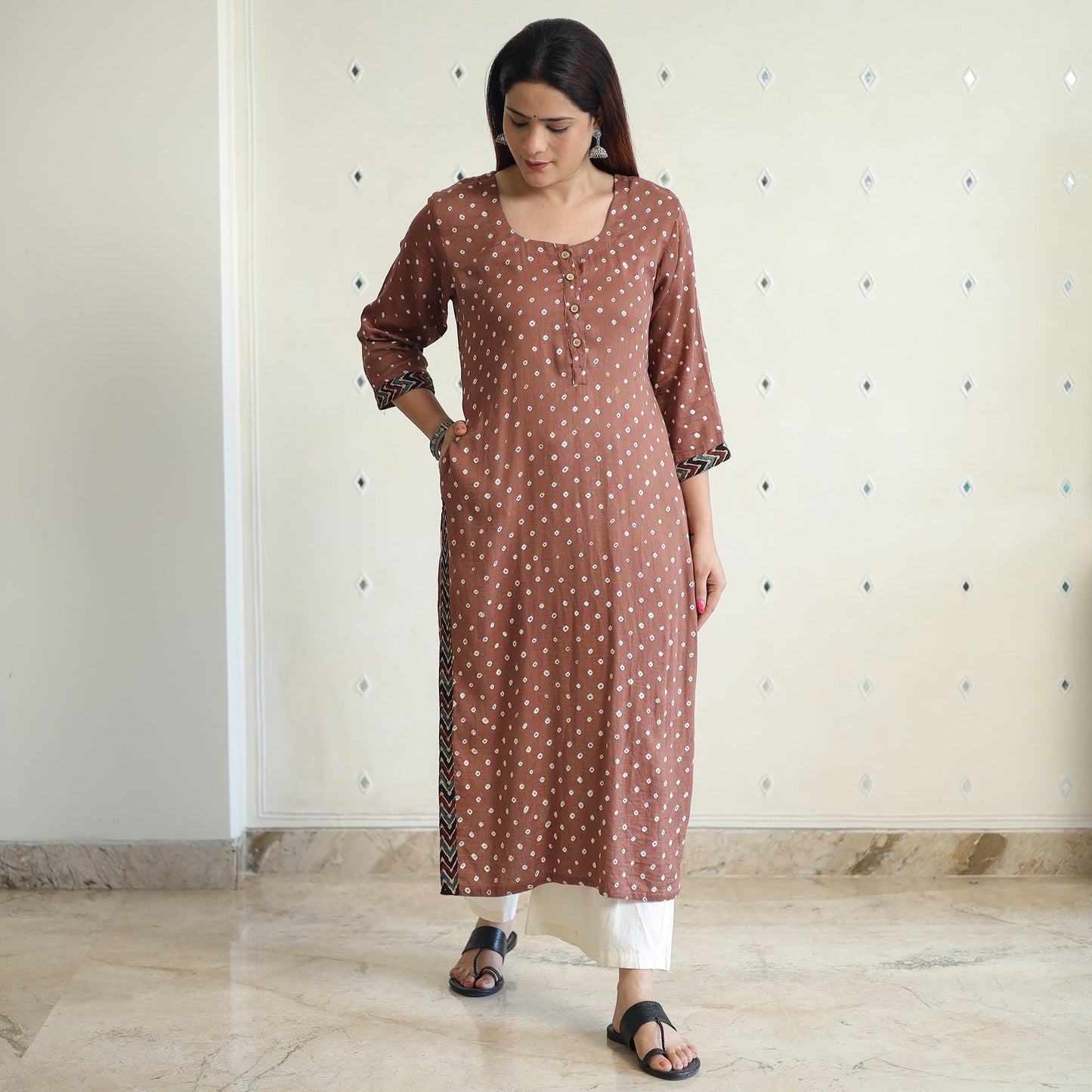 Buy Bandhani Tie-dye Cotton Long Straight Kurta Online at iTokri.com