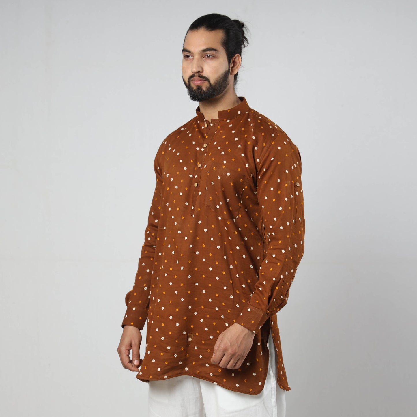  Bandhani Tie-Dye Cotton Men Short Kurta 