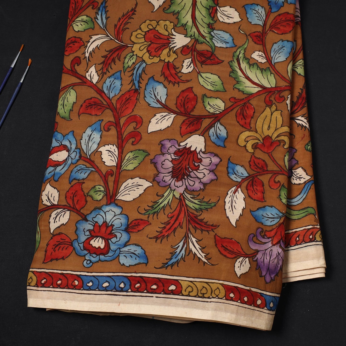Brown - bangalore silk srikalahasti pen kalamkari fabric 15
