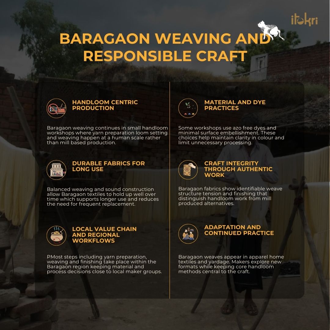 Brown - baragaon pre washed handloom striped cotton fabric