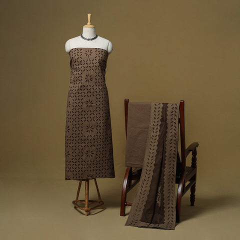 Barmer applique cut work cotton 3pc unstitched dress