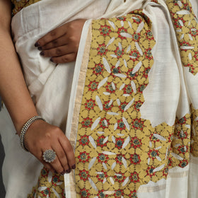 Brown - barmer applique work chanderi silk saree